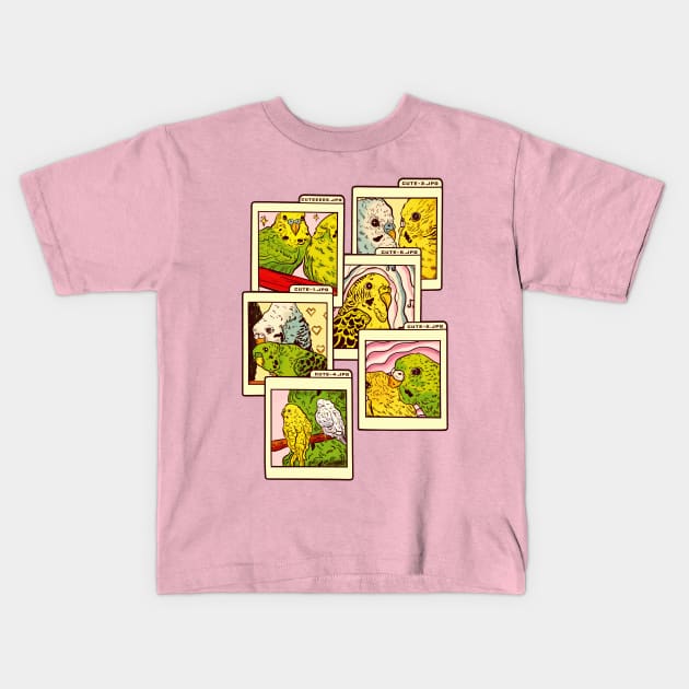 Budgie Cuteness Kids T-Shirt by minniemorrisart